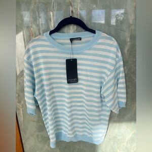 Striped Crew Neck Short Sleeve Knit Top NWT